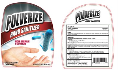 Pulverize Hand Sanitizer Quart Label.jpg 946 mL Label - Pulverize Hand Sanitizer Quart Label